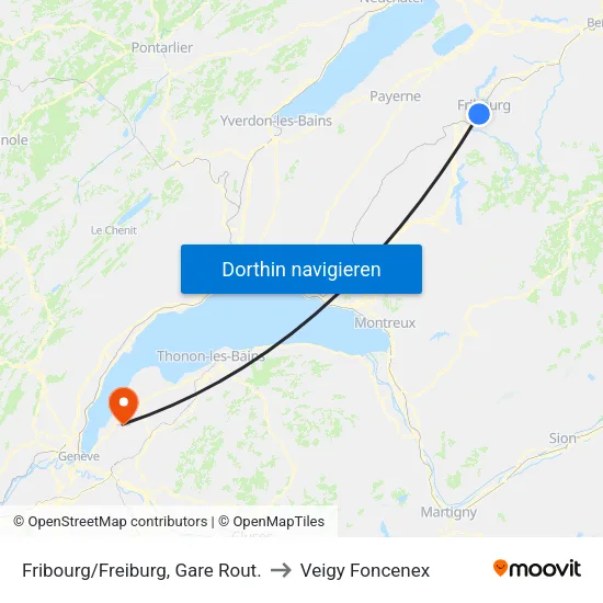 Fribourg/Freiburg, Gare Rout. to Veigy Foncenex map