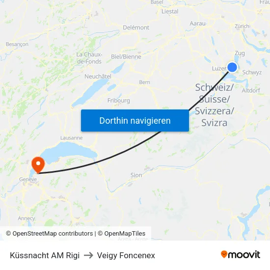 Küssnacht AM Rigi to Veigy Foncenex map
