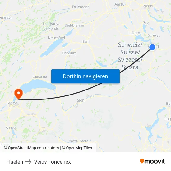 Flüelen to Veigy Foncenex map
