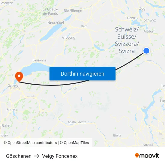 Göschenen to Veigy Foncenex map
