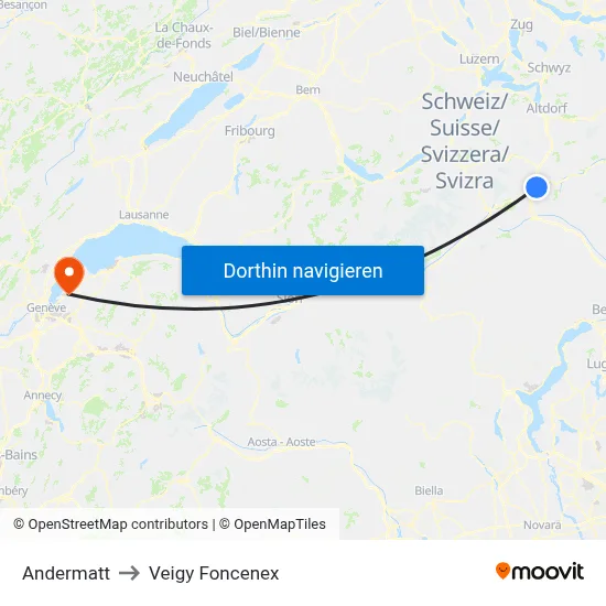 Andermatt to Veigy Foncenex map