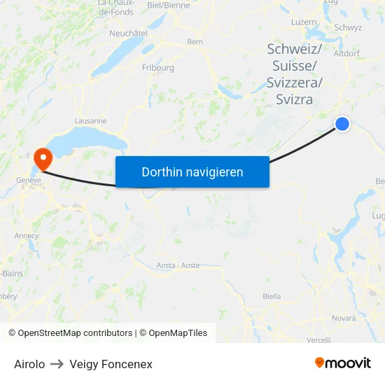Airolo to Veigy Foncenex map