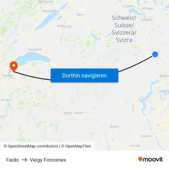 Faido to Veigy Foncenex map