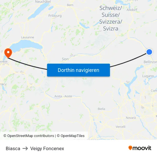 Biasca to Veigy Foncenex map