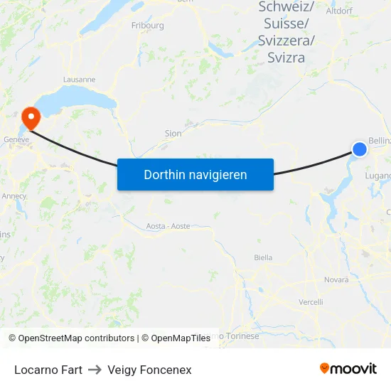 Locarno Fart to Veigy Foncenex map