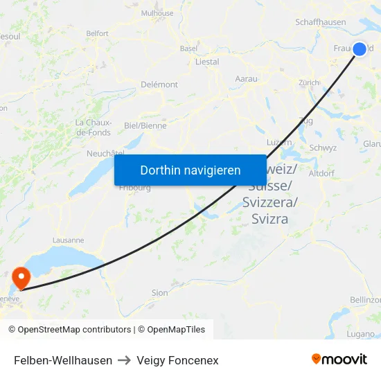 Felben-Wellhausen to Veigy Foncenex map