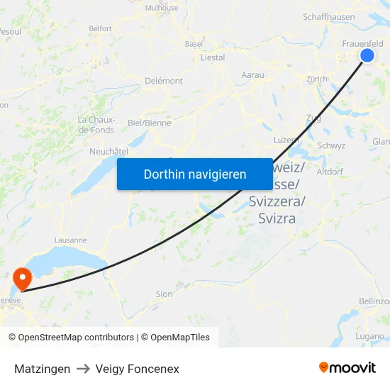 Matzingen to Veigy Foncenex map