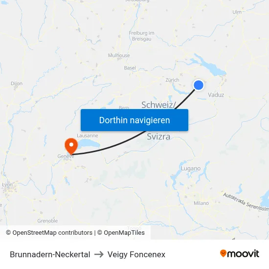 Brunnadern-Neckertal to Veigy Foncenex map