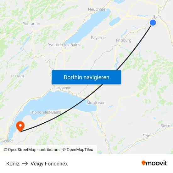 Köniz to Veigy Foncenex map
