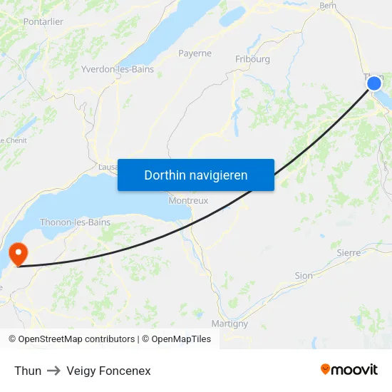 Thun to Veigy Foncenex map