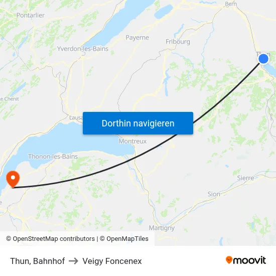 Thun, Bahnhof to Veigy Foncenex map