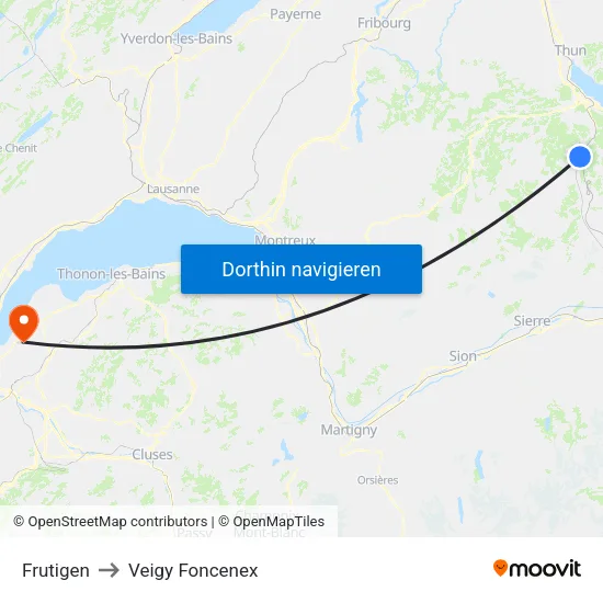 Frutigen to Veigy Foncenex map