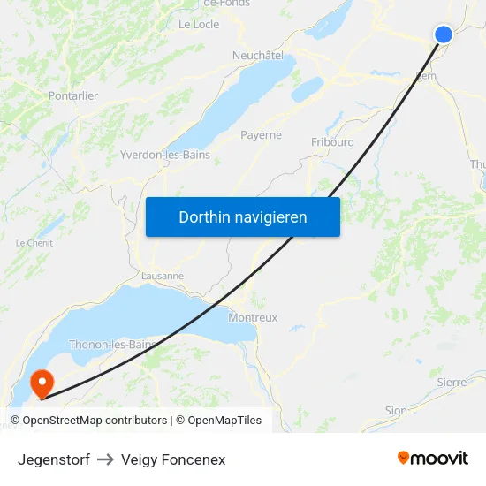 Jegenstorf to Veigy Foncenex map