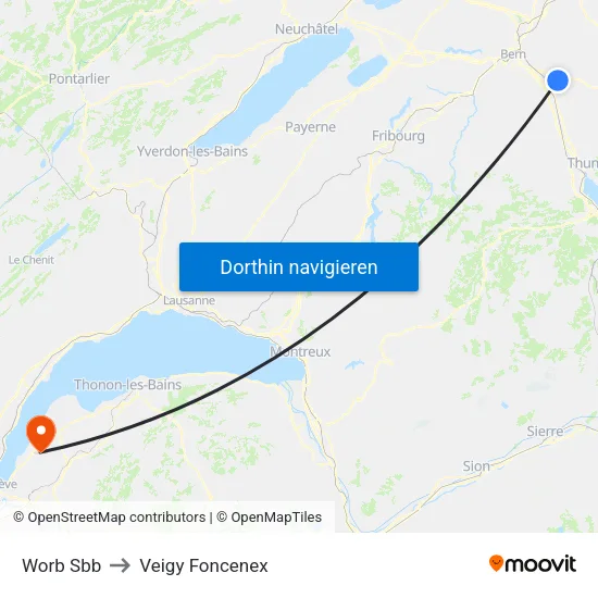 Worb Sbb to Veigy Foncenex map