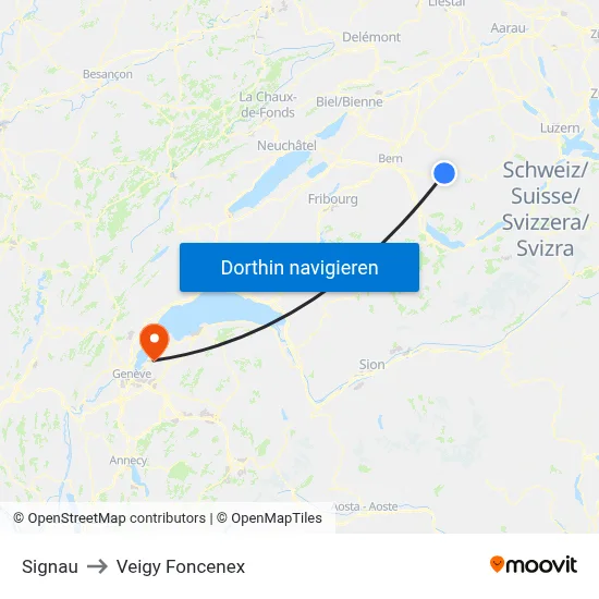 Signau to Veigy Foncenex map