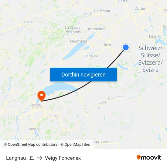 Langnau I.E. to Veigy Foncenex map