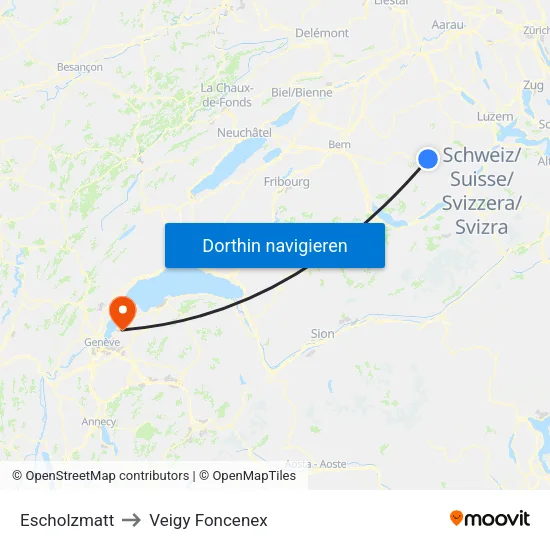 Escholzmatt to Veigy Foncenex map
