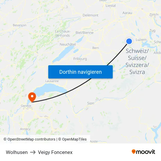 Wolhusen to Veigy Foncenex map