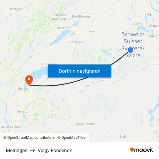 Meiringen to Veigy Foncenex map