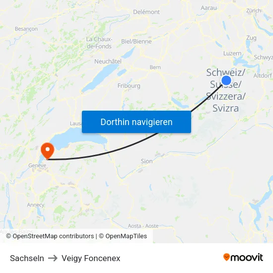 Sachseln to Veigy Foncenex map
