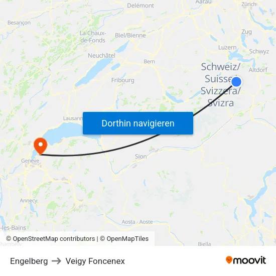 Engelberg to Veigy Foncenex map