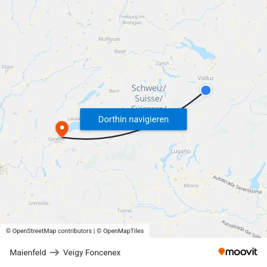 Maienfeld to Veigy Foncenex map