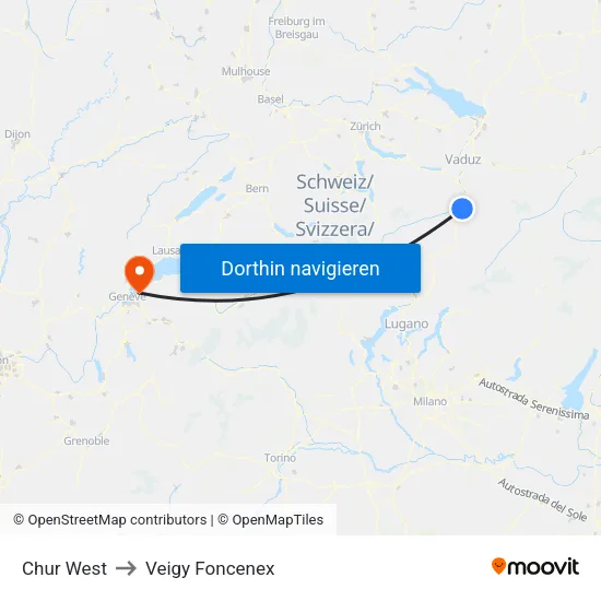 Chur West to Veigy Foncenex map