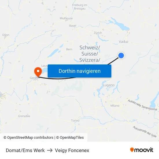 Domat/Ems Werk to Veigy Foncenex map