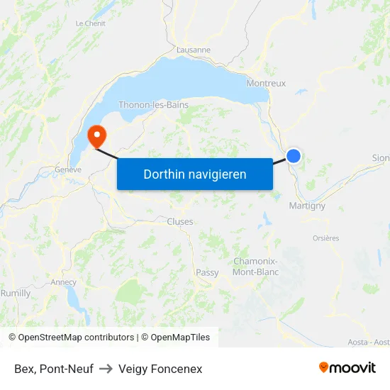 Bex, Pont-Neuf to Veigy Foncenex map