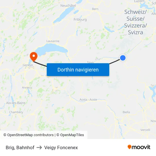 Brig, Bahnhof to Veigy Foncenex map