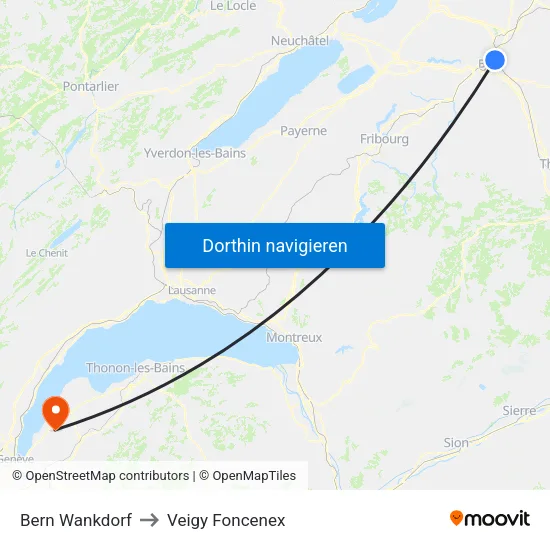 Bern Wankdorf to Veigy Foncenex map