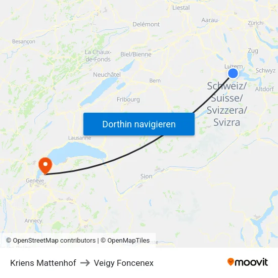 Kriens Mattenhof to Veigy Foncenex map