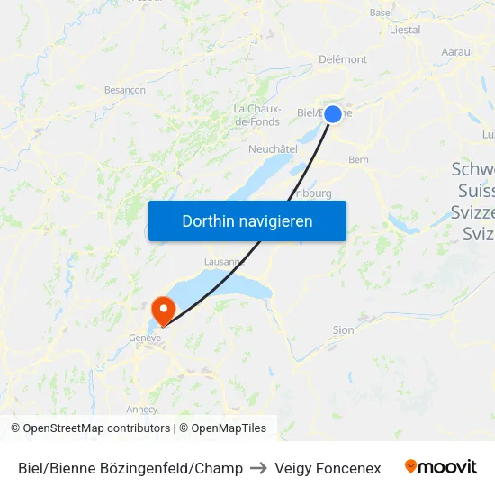 Biel/Bienne Bözingenfeld/Champ to Veigy Foncenex map