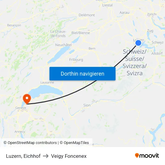Luzern, Eichhof to Veigy Foncenex map