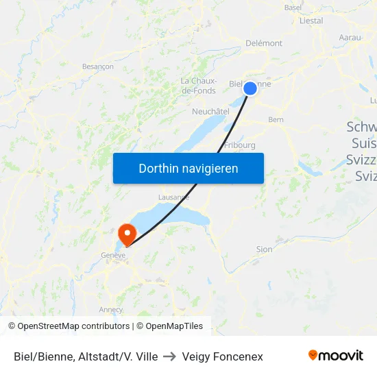 Biel/Bienne, Altstadt/V. Ville to Veigy Foncenex map
