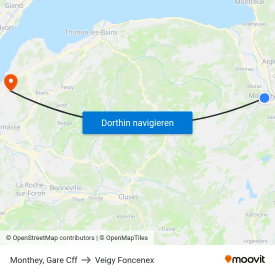 Monthey, Gare Cff to Veigy Foncenex map