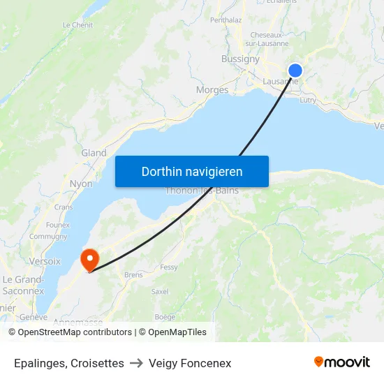 Epalinges, Croisettes to Veigy Foncenex map