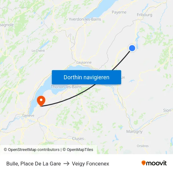 Bulle, Place De La Gare to Veigy Foncenex map