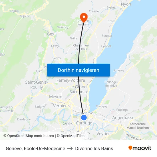 Genève, Ecole-De-Médecine to Divonne les Bains map