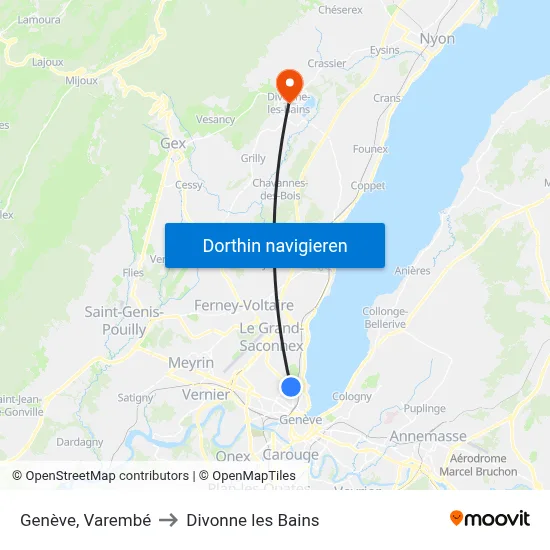 Genève, Varembé to Divonne les Bains map