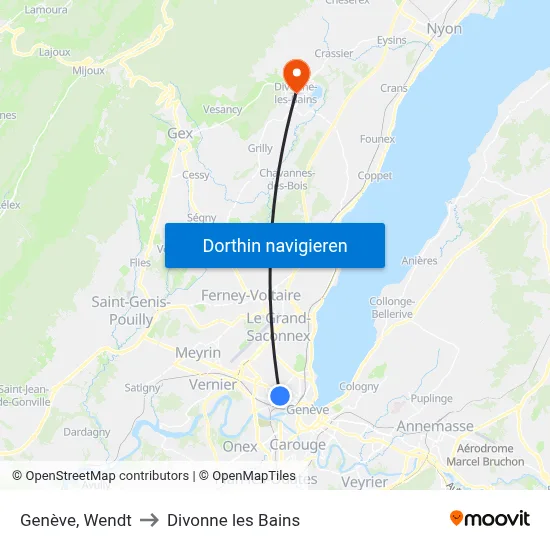 Genève, Wendt to Divonne les Bains map
