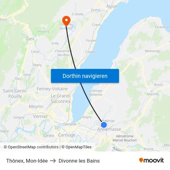 Thônex, Mon-Idée to Divonne les Bains map