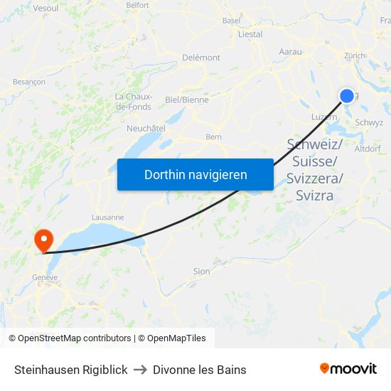 Steinhausen Rigiblick to Divonne les Bains map