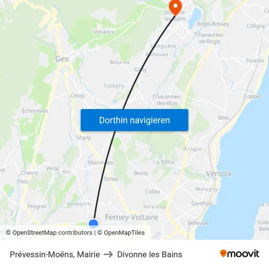 Prévessin-Moëns, Mairie to Divonne les Bains map