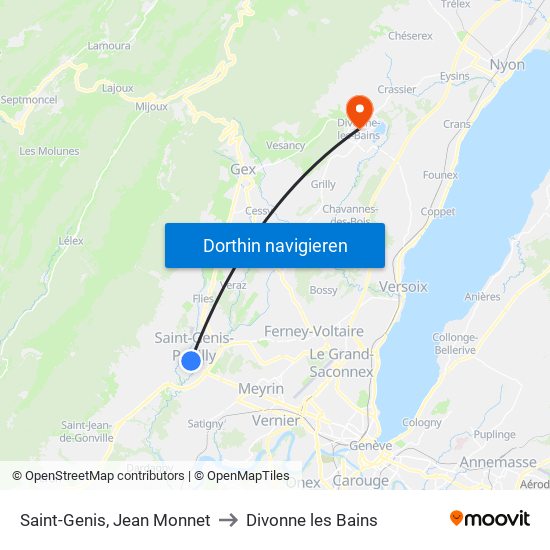 Saint-Genis, Jean Monnet to Divonne les Bains map