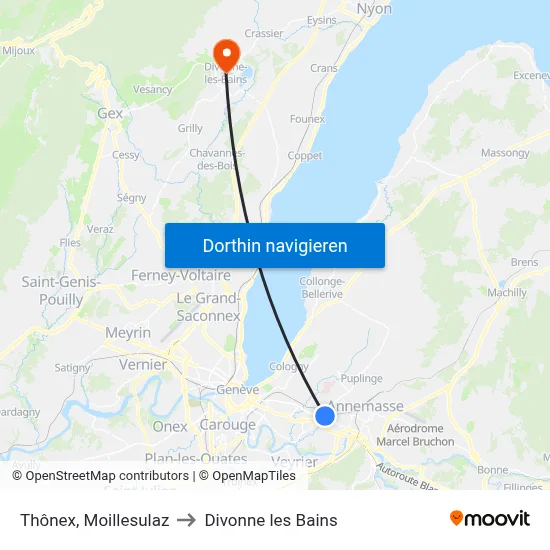 Thônex, Moillesulaz to Divonne les Bains map