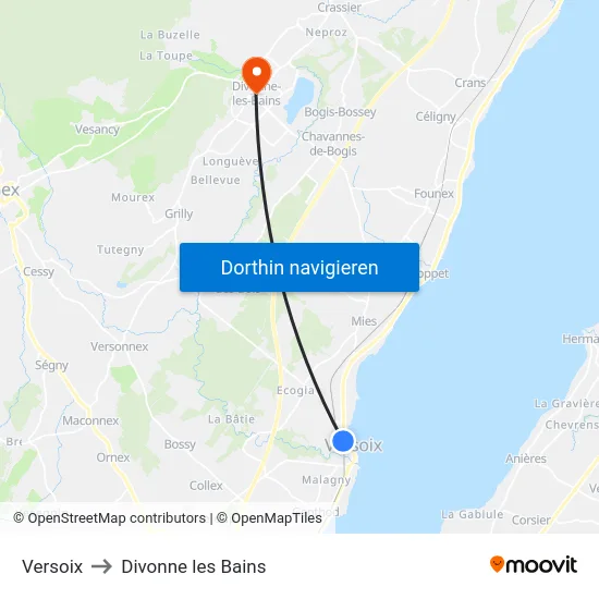 Versoix to Divonne les Bains map