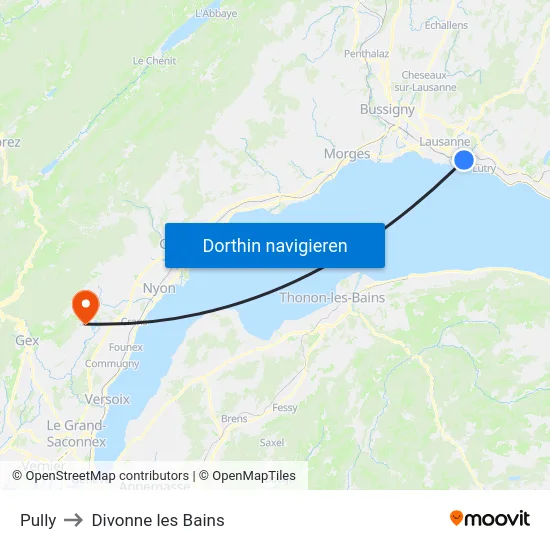 Pully to Divonne les Bains map
