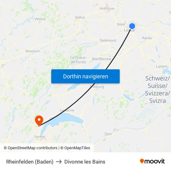 Rheinfelden (Baden) to Divonne les Bains map