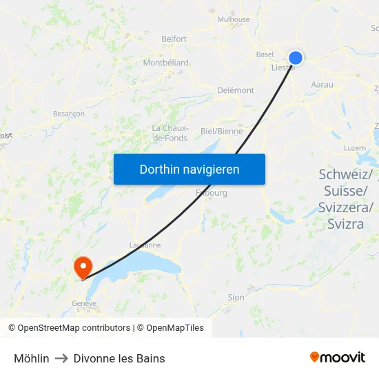 Möhlin to Divonne les Bains map